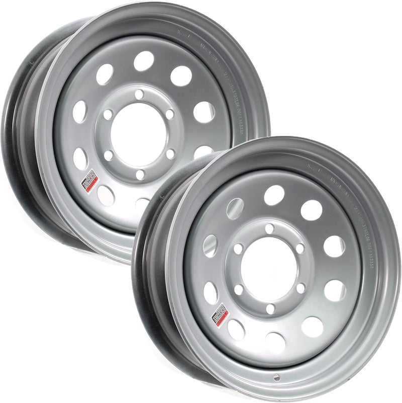 eCustomRim 2-Pack Trailer Rim Wheel 15X6 15 6 Lug On 5.5 Center Silver Modular - Image 1