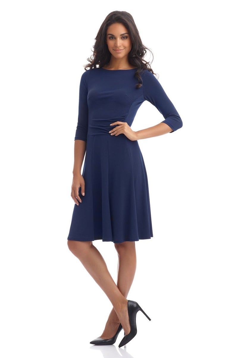 Rekucci Women's Flippy Fit N' Flare Dress with 3/4 Sleeves (4, Navy) - Image 2