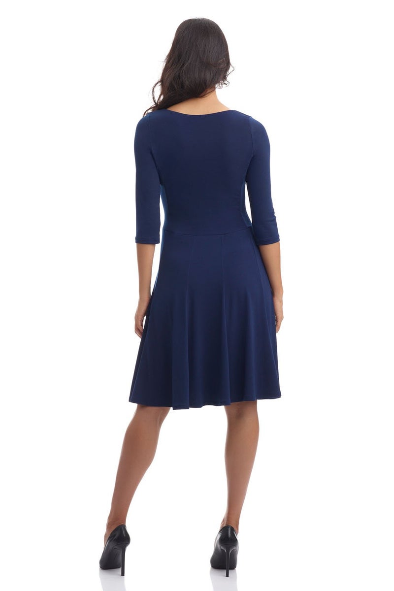 Rekucci Women's Flippy Fit N' Flare Dress with 3/4 Sleeves (4, Navy) - Image 3