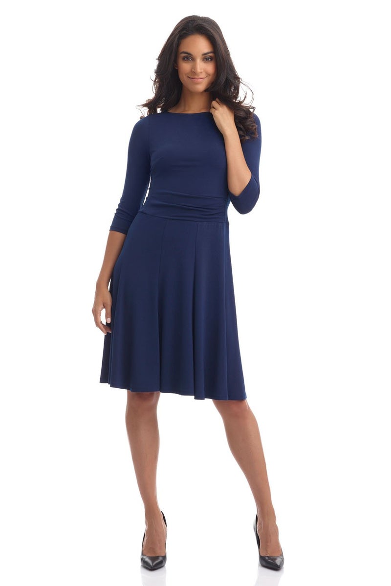 Rekucci Women's Flippy Fit N' Flare Dress with 3/4 Sleeves (4, Navy) - Image 1