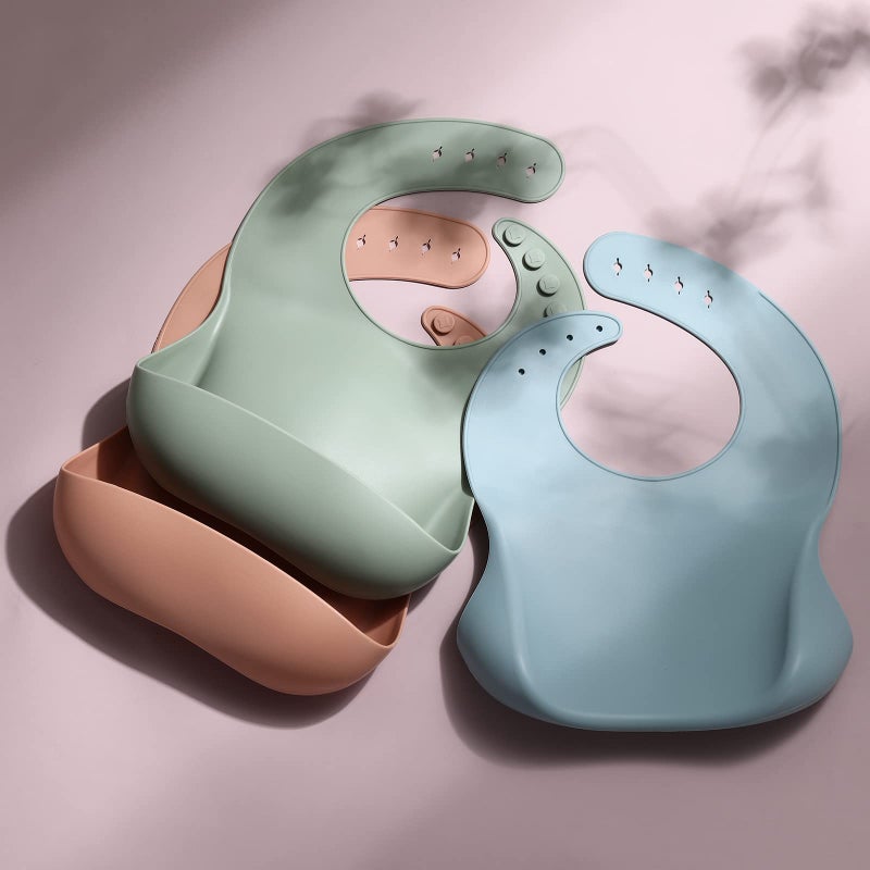 Eascrozn Silicone Baby Bibs for Babies & Toddlers Set of 3, BPA Free Unisex Soft Adjustable Fit Waterproof Feeding Bibs - Image 2