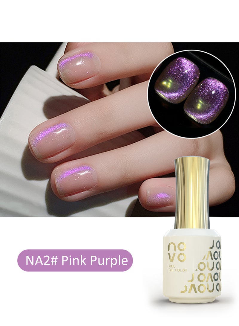 Novo Cat Eye Gel Nail Polish, Reflective Translucent Magnetic Nude Cat Gel Soak Off UV & LED Nail Art Design DIY Salon for Women 12ml NA2# Pink Purple - Image 3