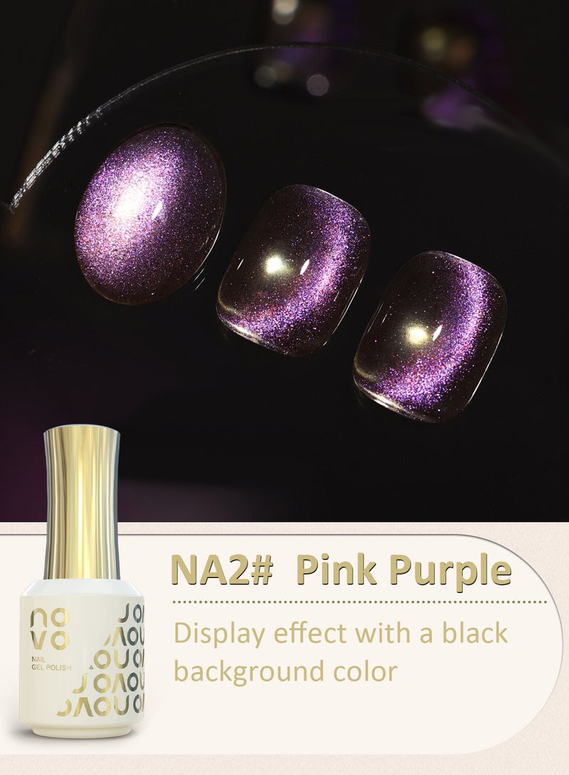 Novo Cat Eye Gel Nail Polish, Reflective Translucent Magnetic Nude Cat Gel Soak Off UV & LED Nail Art Design DIY Salon for Women 12ml NA2# Pink Purple - Image 2