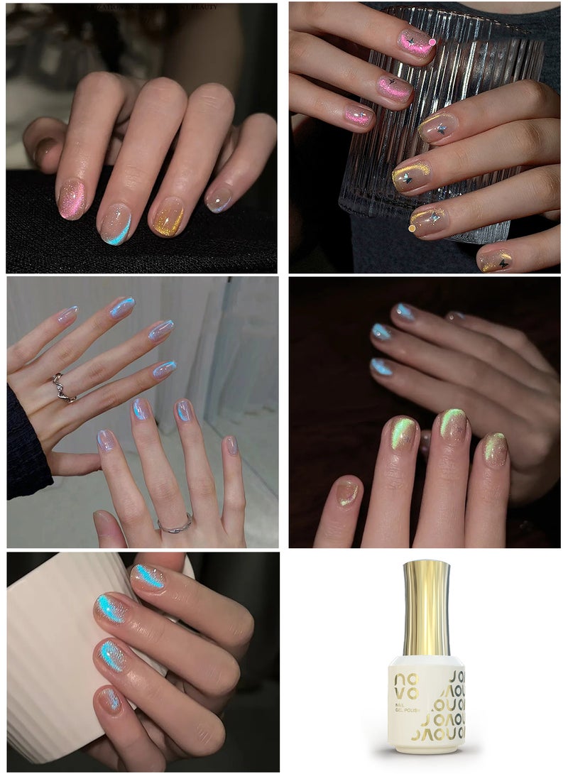 Novo Cat Eye Gel Nail Polish, Reflective Translucent Magnetic Nude Cat Gel Soak Off UV & LED Nail Art Design DIY Salon for Women 12ml NA2# Pink Purple - Image 4