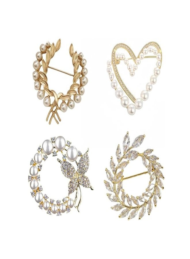 Preptep 4 Pcs Brooches and Pins for Women Crystal Pearl Brooches Vintage Heart Brooches Elegant Rhinestone Flower Brooch Pins for Women Coats Jackets Wedding Bouquet - Image 1