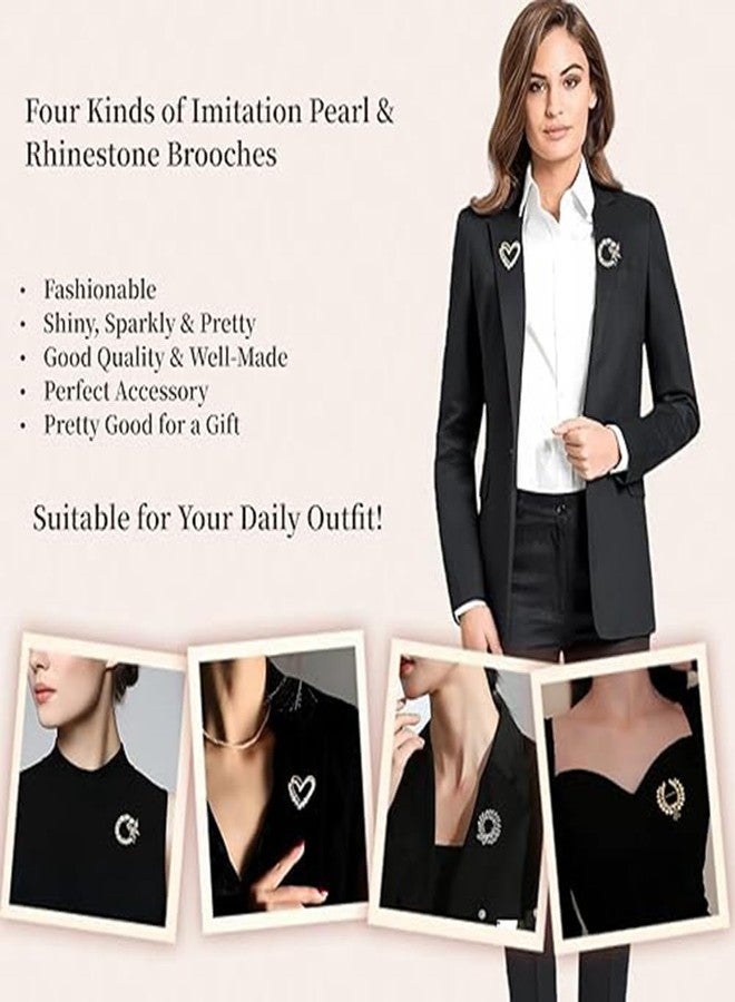 Preptep 4 Pcs Brooches and Pins for Women Crystal Pearl Brooches Vintage Heart Brooches Elegant Rhinestone Flower Brooch Pins for Women Coats Jackets Wedding Bouquet - Image 4