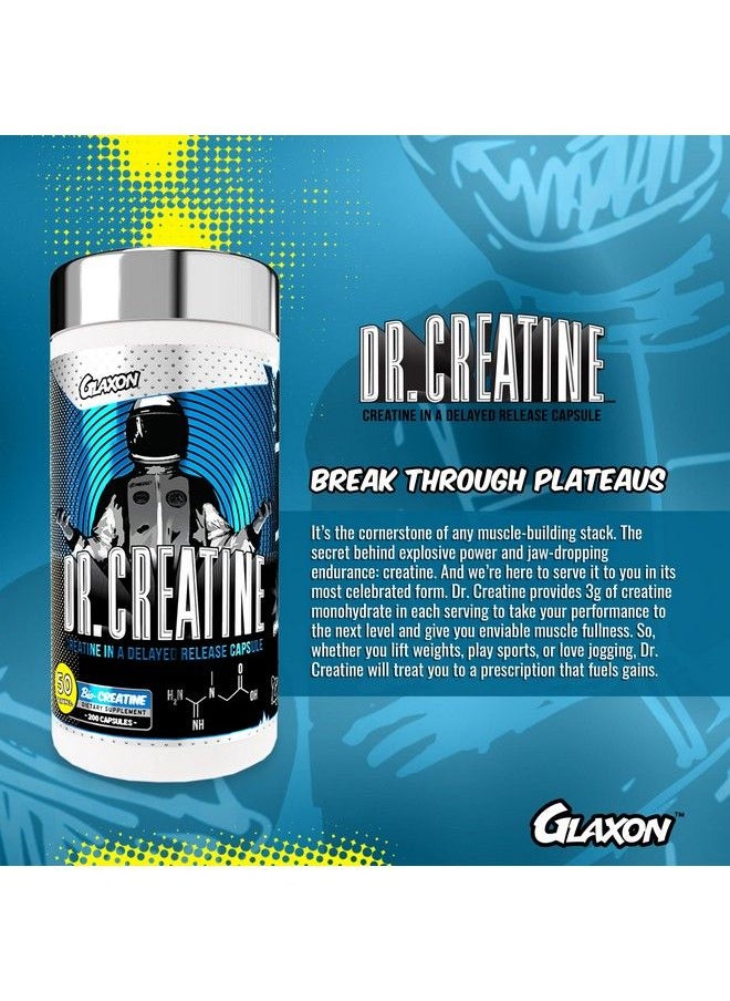 Dr. Creatine Creatine Monohydrate In Delayed Release Capsules Creatine Pills For Enhanced Performance Better Absorption Reduced Stomach Discomfort 200 Capsules 50 Servings