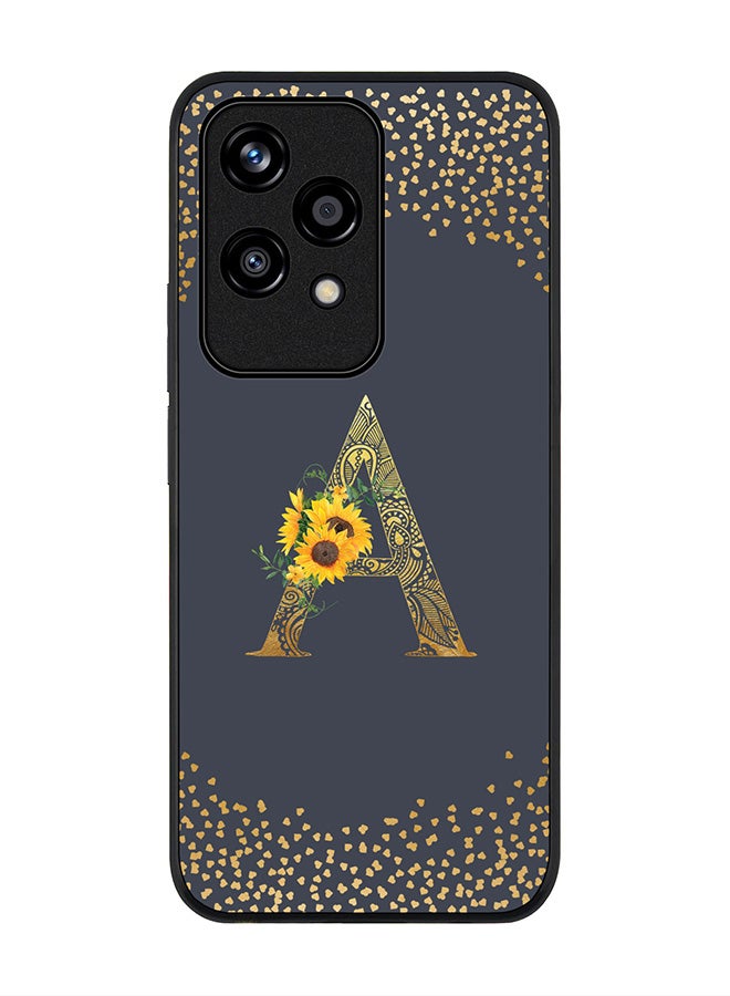 Stylizedd Rugged Black edge case for Honor 200 Lite, Slim fit Case Flexible Cover - Custom Monogram Initial Letter Floral Pattern Alphabet - A (Grey ) - Image 1