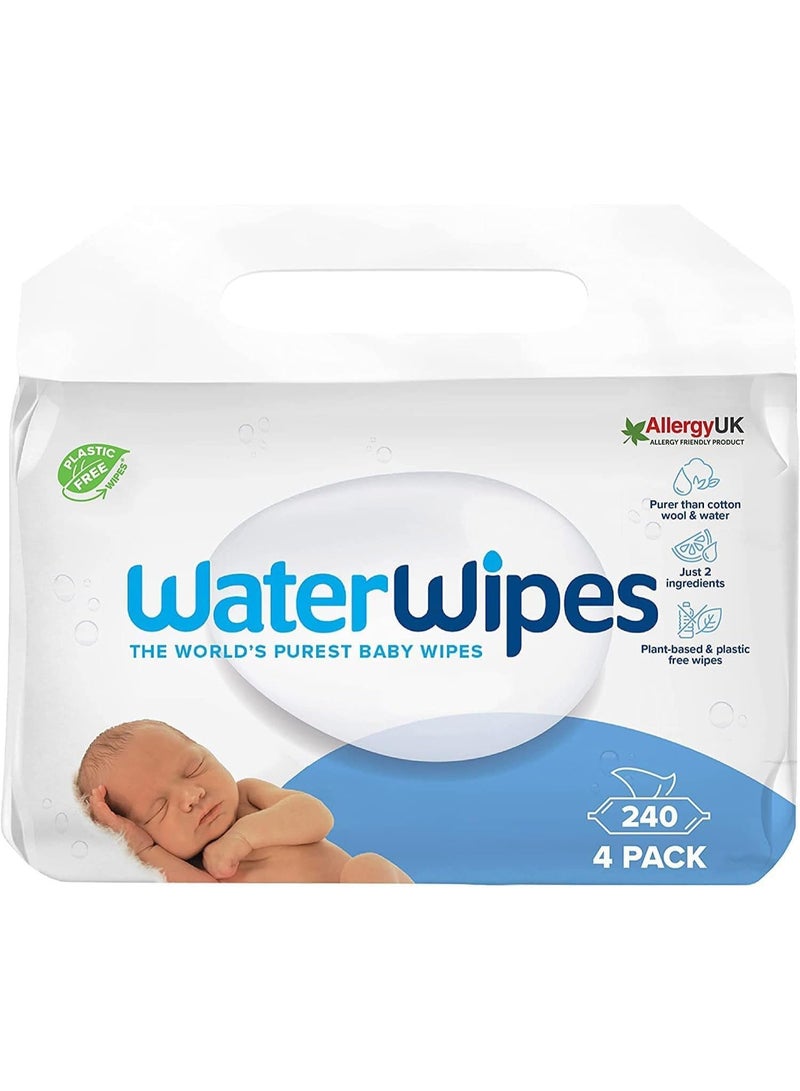 erorex WaterWipes Original Plastic-Free, Unscented Baby Wipes, 99.9% Water Based, for Sensitive Skin, 240 Count (Pack of 4) - Image 1