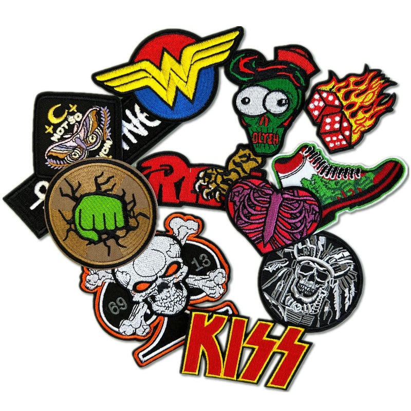 Cazzon Dark Embroidered Applique Iron On Patches for Backpacks, Rock Band Patches for Jackets, Cool Sew Patch for Clothing, Jeans, Hats, DIY Accessories (Dark6 12 Pcs) - Image 1
