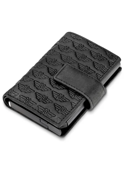 POLICE Emboss Leather & Alloy Men's Automatic Card Case, RFID Safe - PELGD2206908