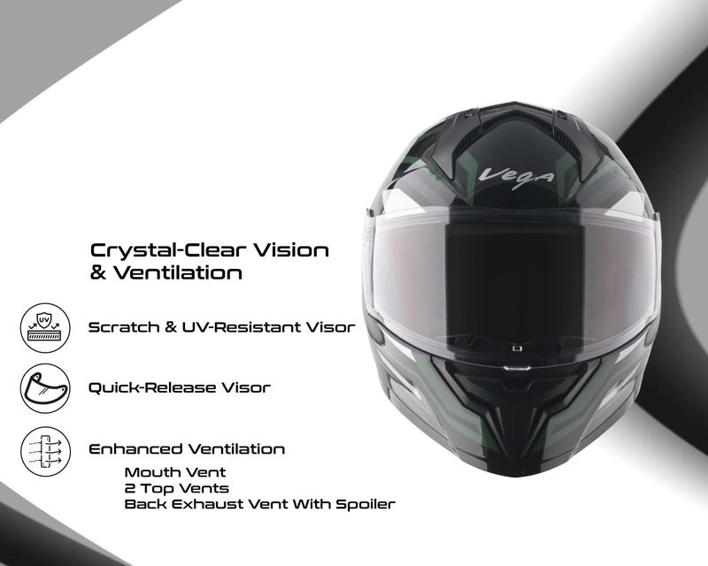 Vega Sonic Shadow ISI Certified Full Face Helmet – Lightweight, Stylish & Ventilated and Safety- Black Grey, Size-M - Image 4