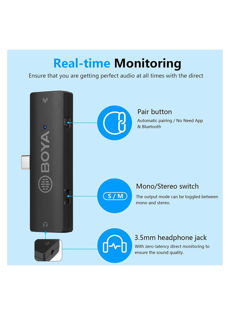 BOYA BY-XM6-S5 USB C Wireless Clip Microphone Portable Transmitter Receiver for Android Type C Smartphone Podcast Facebook YouTube Vlog Video Recording  - Image 5