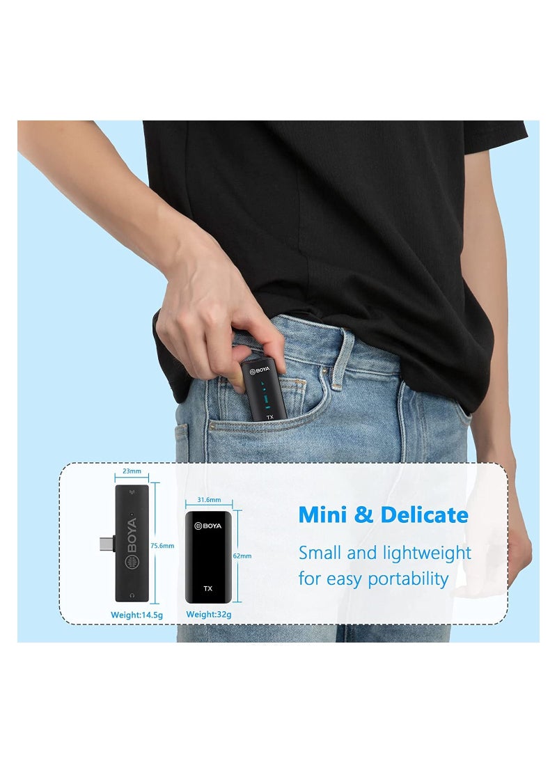 BY-XM6-S5 USB C Wireless Clip Microphone Portable Transmitter Receiver for Android Type C Smartphone Podcast Facebook YouTube Vlog Video Recording