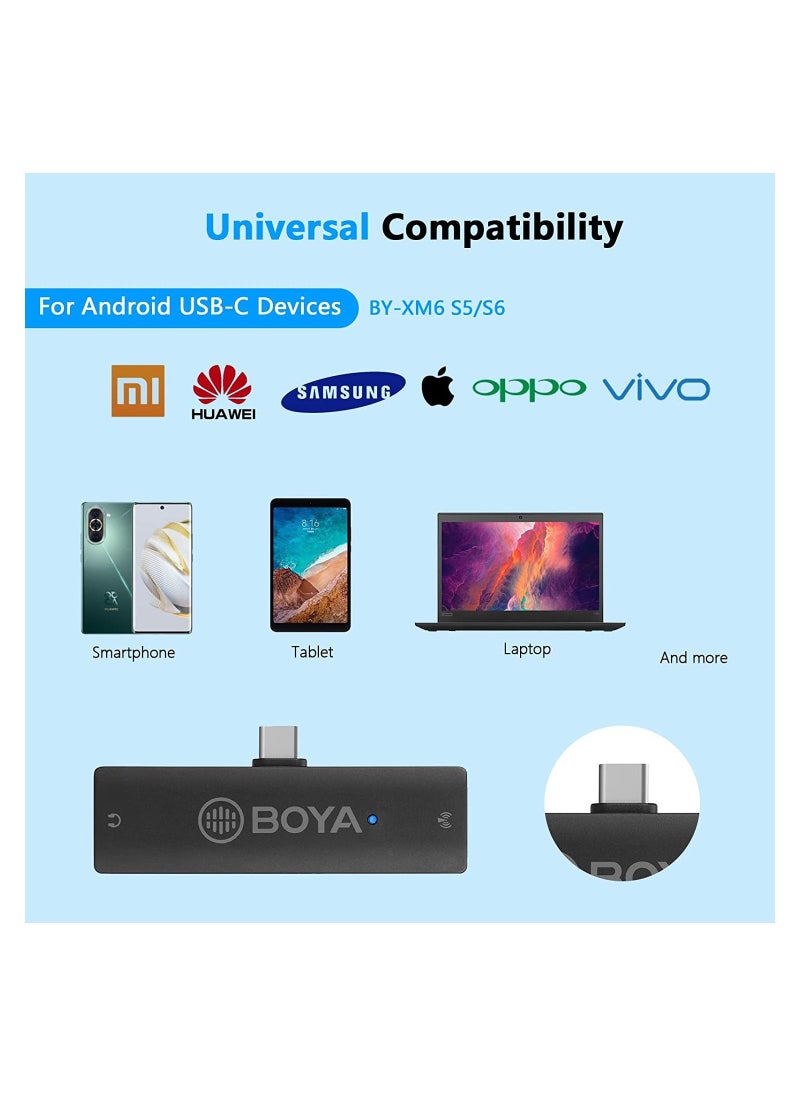 BY-XM6-S5 USB C Wireless Clip Microphone Portable Transmitter Receiver for Android Type C Smartphone Podcast Facebook YouTube Vlog Video Recording