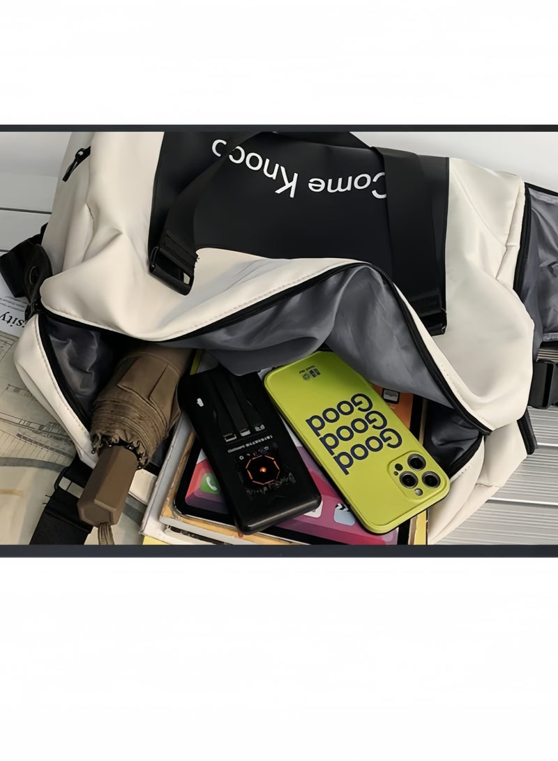 nihao New Gym Bag, Wet And Dry Separation, Large Capacity Swimming Storage Bag, Sports Bag, Hand Luggage Bag, Short-Distance Travel Bag, Gym Bag, Sports Hand Luggage Travel Bag With Shoe Bbag (White) , 43*20*26 CM - Image 3