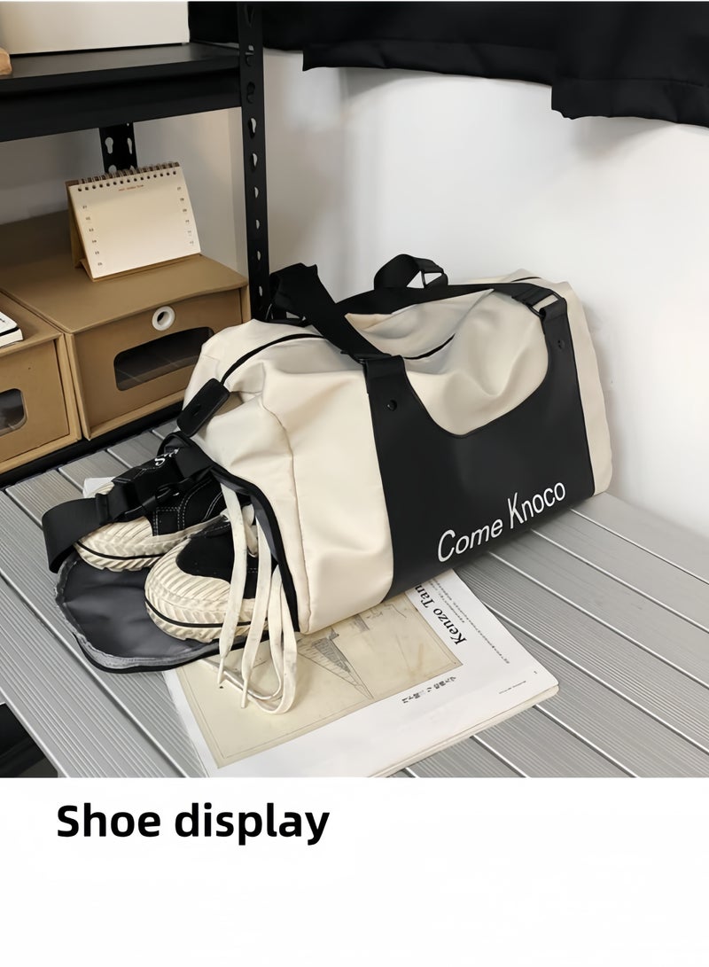 nihao New Gym Bag, Wet And Dry Separation, Large Capacity Swimming Storage Bag, Sports Bag, Hand Luggage Bag, Short-Distance Travel Bag, Gym Bag, Sports Hand Luggage Travel Bag With Shoe Bbag (White) , 43*20*26 CM - Image 5