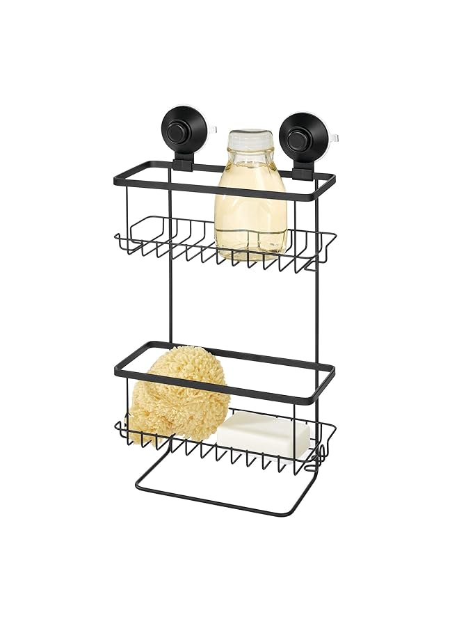 InterDesign Everett Metal Push Lock Suction Shower Caddy Extra Space For Shampoo Conditioner And Soap With Hooks For Razors Towels Loofahs - Image 1
