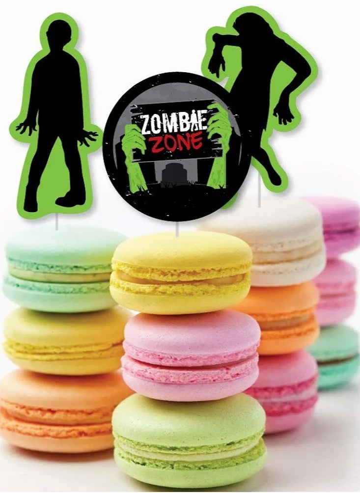 null - Zombie Zone - DIY Shaped Halloween or Birthday Zombie Crawl Party cake paper cardboard toppers 24 Count - Image 1