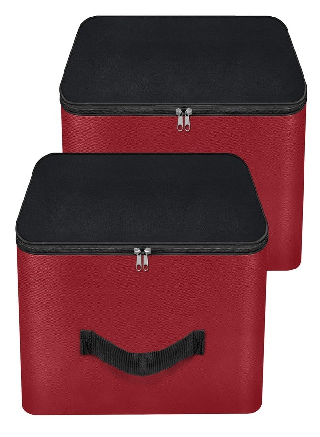 NISUN 2 Pack Nylon Wardrobe Bag Underbed Moisture Proof Cloth Storage Organizer, Storage box for Clothes Saree Bags with Zippered Closure & Handle(Red & Black, 38.1x25.4x35cm),Square - Image 1