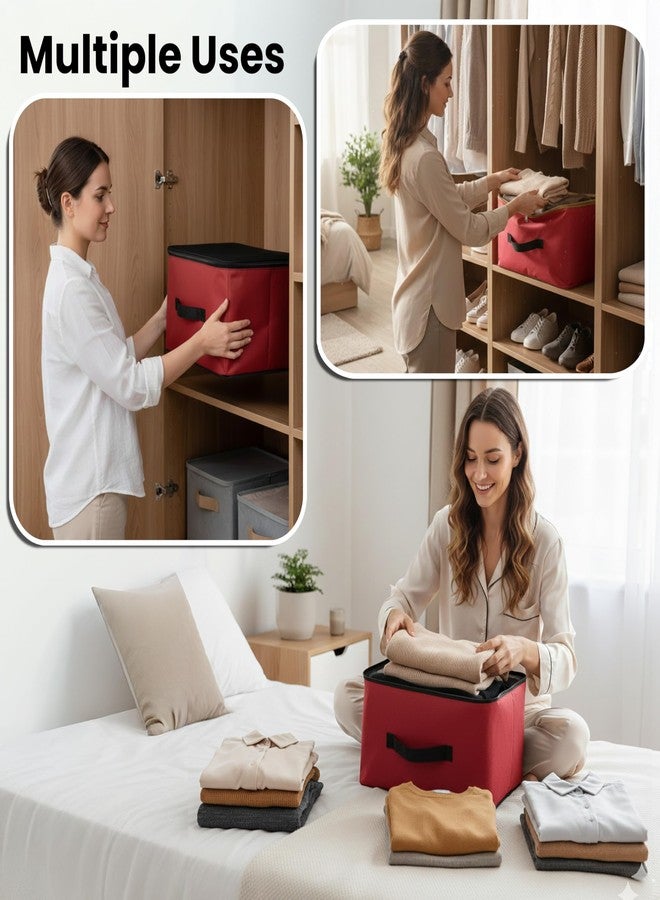 NISUN 2 Pack Nylon Wardrobe Bag Underbed Moisture Proof Cloth Storage Organizer, Storage box for Clothes Saree Bags with Zippered Closure & Handle(Red & Black, 38.1x25.4x35cm),Square - Image 5