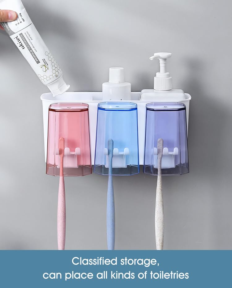 LXOICE Plastic Toothbrush Holder Wall Mounted, Toothbrush Holders for Bathroom, Brush Holder for Bathroom Wall Mounted, Bathroom Organizer, White - Image 3