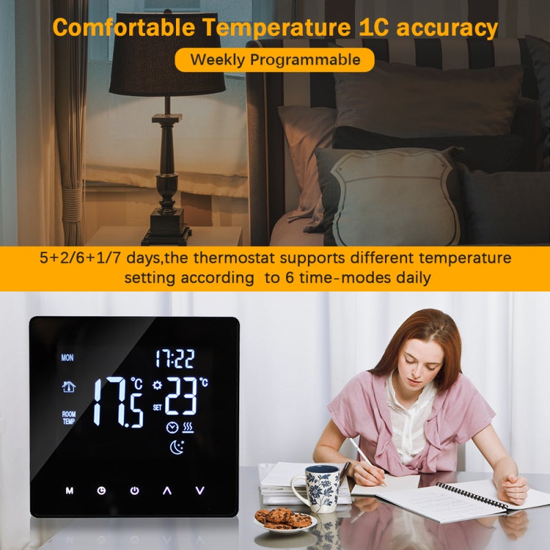 Smart Thermostat: Black Wifi Thermostat - Weekly Programmable With 1℃ Accuracy Touch Screen Thermostat for Home Water Heating Industrial Commercial Rooms - Image 2