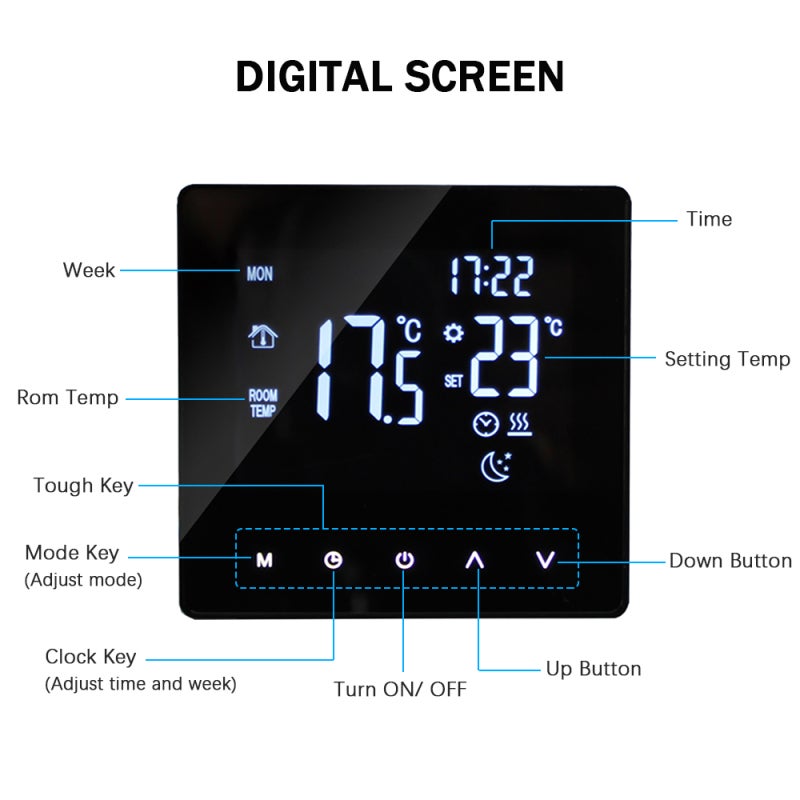 Smart Thermostat: Black Wifi Thermostat - Weekly Programmable With 1℃ Accuracy Touch Screen Thermostat for Home Water Heating Industrial Commercial Rooms - Image 5