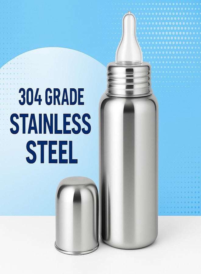 Cuteably 304 Grade Single-Piece Stainless Steel Bottle | Baby Bottle with Advanced Anti Colic Valve, BPA Free, Soft Silicone Teat, Wide Neck for Babies/Infants/Newborns of 0-3 Years (300 ML) - Image 3