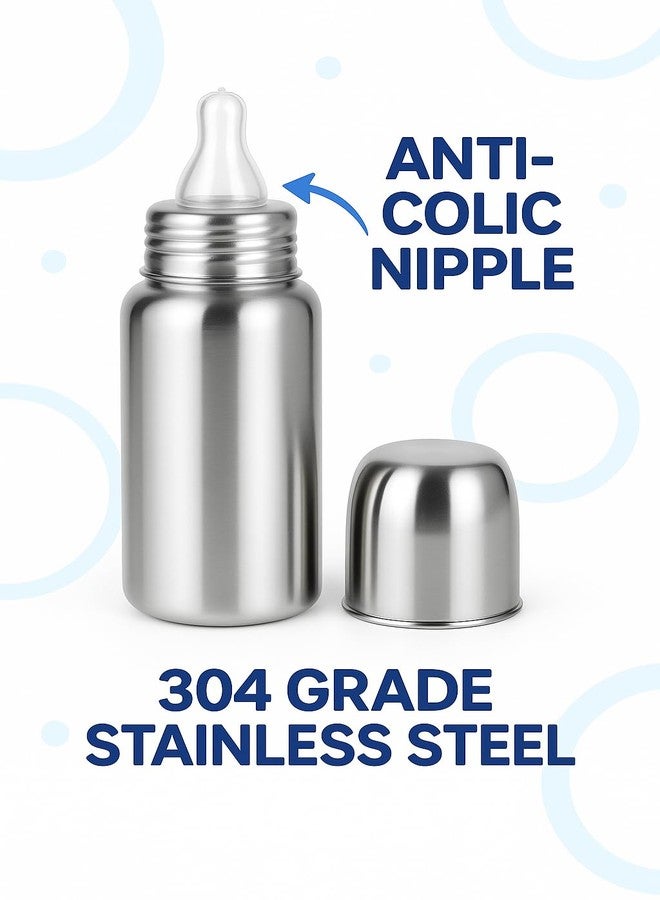 Cuteably 304 Grade Single-Piece Stainless Steel Bottle | Baby Bottle with Advanced Anti Colic Valve, BPA Free, Soft Silicone Teat, Wide Neck for Babies/Infants/Newborns of 0-3 Years (300 ML) - Image 4