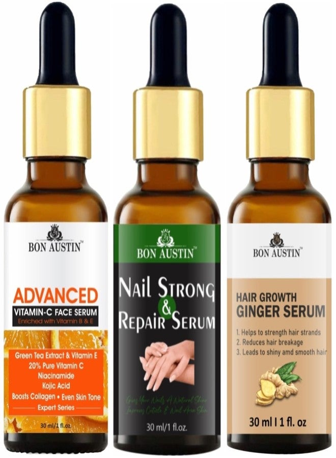 Bon Austin Advance Vitamin C Serum, Nail Strong and Repair Serum & Hair Growth Ginger Serum (Reduce Hair Fall) Each, 30ml - Combo of 3 Items - Image 2