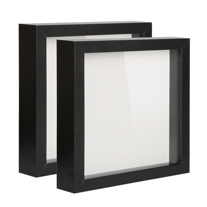 SHADOW BOX PICTURE FRAME WITH LINEN BOARD DEEP WOOD GLASS DISPLAY CASE READY TO HANG MEMORY BOX BABY SPORTS MEMORABILIA PINS AWARDS MEDALS WEDDING TICKETS AND PHOTOS BLACK 2PCS 8X8