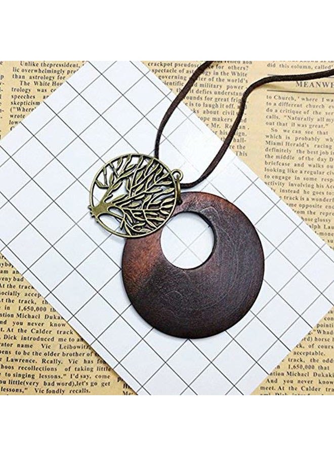 SIVITE Vintage Hollow Round Wooden Necklace Left Owl Tree of Life Charm Pendant Long Leather Chain Necklace - Image 4