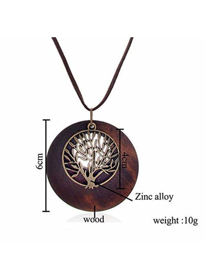 SIVITE Vintage Hollow Round Wooden Necklace Left Owl Tree of Life Charm Pendant Long Leather Chain Necklace - Image 3