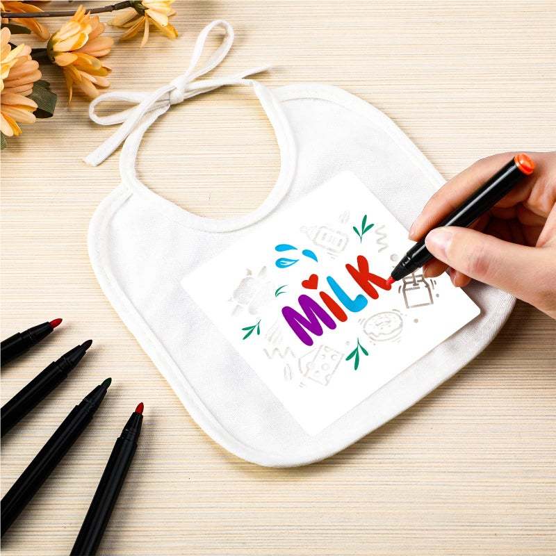 Jutom 38 Pcs DIY Baby Bibs Decorating Kit 14 Bibs 14 Stencils 10 Fabric Markers 2 Ply Feeder Bibs Design Bib for Shower Games(White) - Image 4