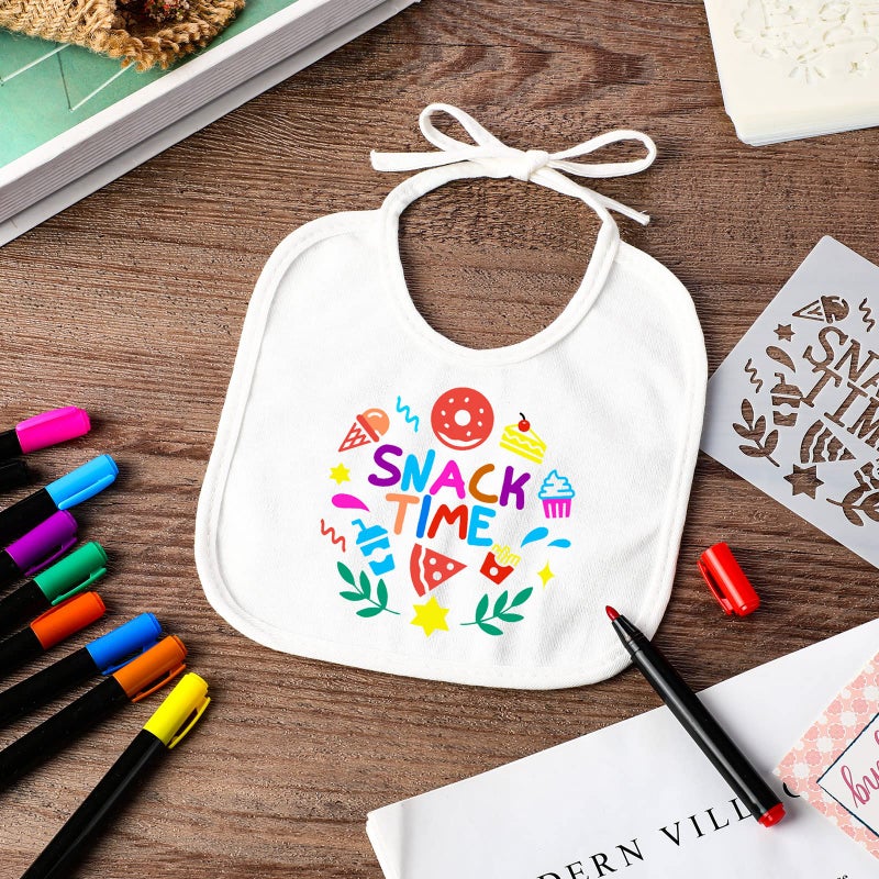 Jutom 38 Pcs DIY Baby Bibs Decorating Kit 14 Bibs 14 Stencils 10 Fabric Markers 2 Ply Feeder Bibs Design Bib for Shower Games(White) - Image 5