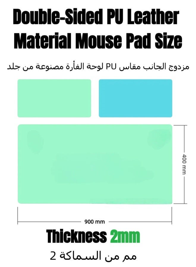 Celadon Green Pale Lake Blue Double-Sided PU Leather Large Gaming Mouse Pad 900×400mm, Reversible Waterproof Desk Keyboard Mat - Image 2