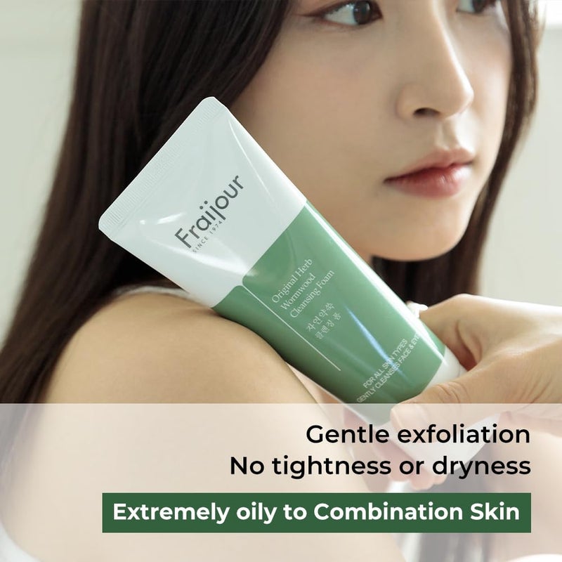 Fraijour Herb Wormwood Cleansing Foam â€“ Korean Micro-Foam Face Wash, Deep Pore Cleanser for Dull, Oily & Acne-Prone Skin, Papaya & Witch Hazel, Gentle Exfoliation, Non-Stripping, 5.07 fl.oz. - Image 5
