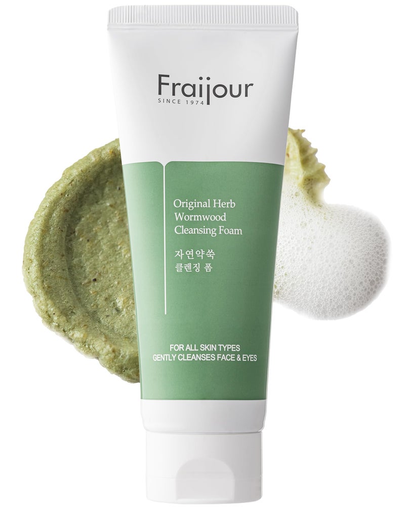 Fraijour Herb Wormwood Cleansing Foam â€“ Korean Micro-Foam Face Wash, Deep Pore Cleanser for Dull, Oily & Acne-Prone Skin, Papaya & Witch Hazel, Gentle Exfoliation, Non-Stripping, 5.07 fl.oz. - Image 1