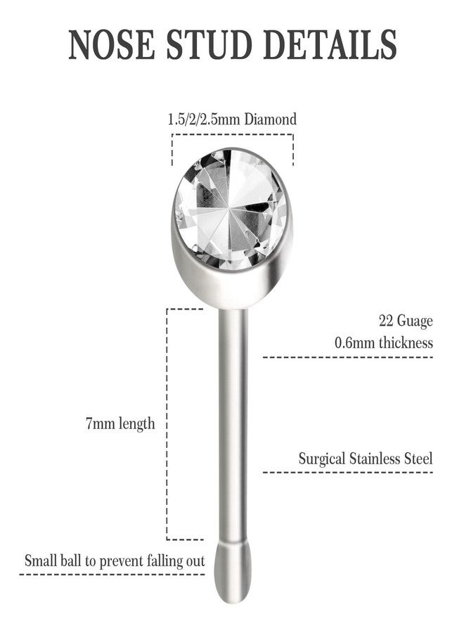 Yolev 60pcs Surgical Stainless Steel Nose Studs, Body Piercing Jewelry for Women Men Bone Silver Rose Gold Black Rainbow Pack Steel Faux Nose Piercing - Image 3