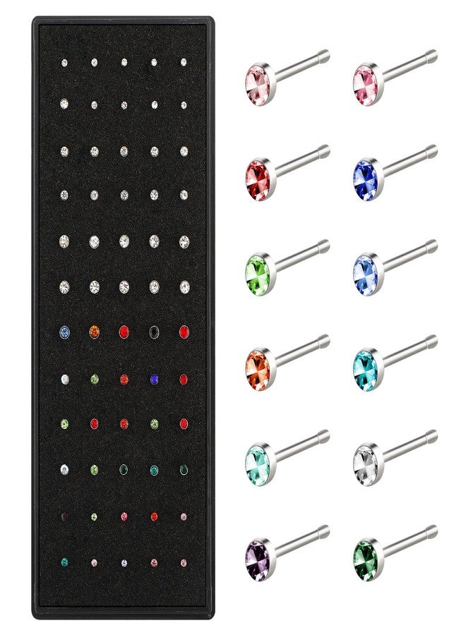 Yolev 60pcs Surgical Stainless Steel Nose Studs, Body Piercing Jewelry for Women Men Bone Silver Rose Gold Black Rainbow Pack Steel Faux Nose Piercing - Image 1