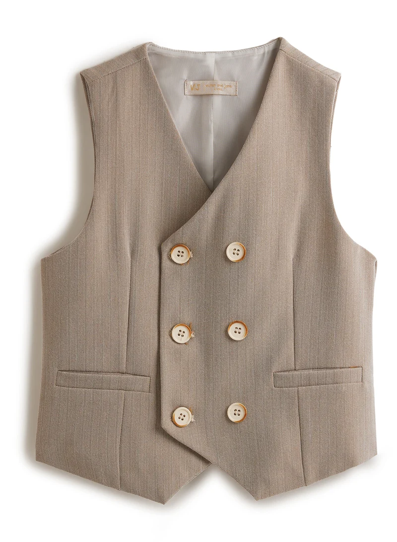 victor and jane Neutral/Beige Waistcoat And Short Set With Shirt And Bow Tie