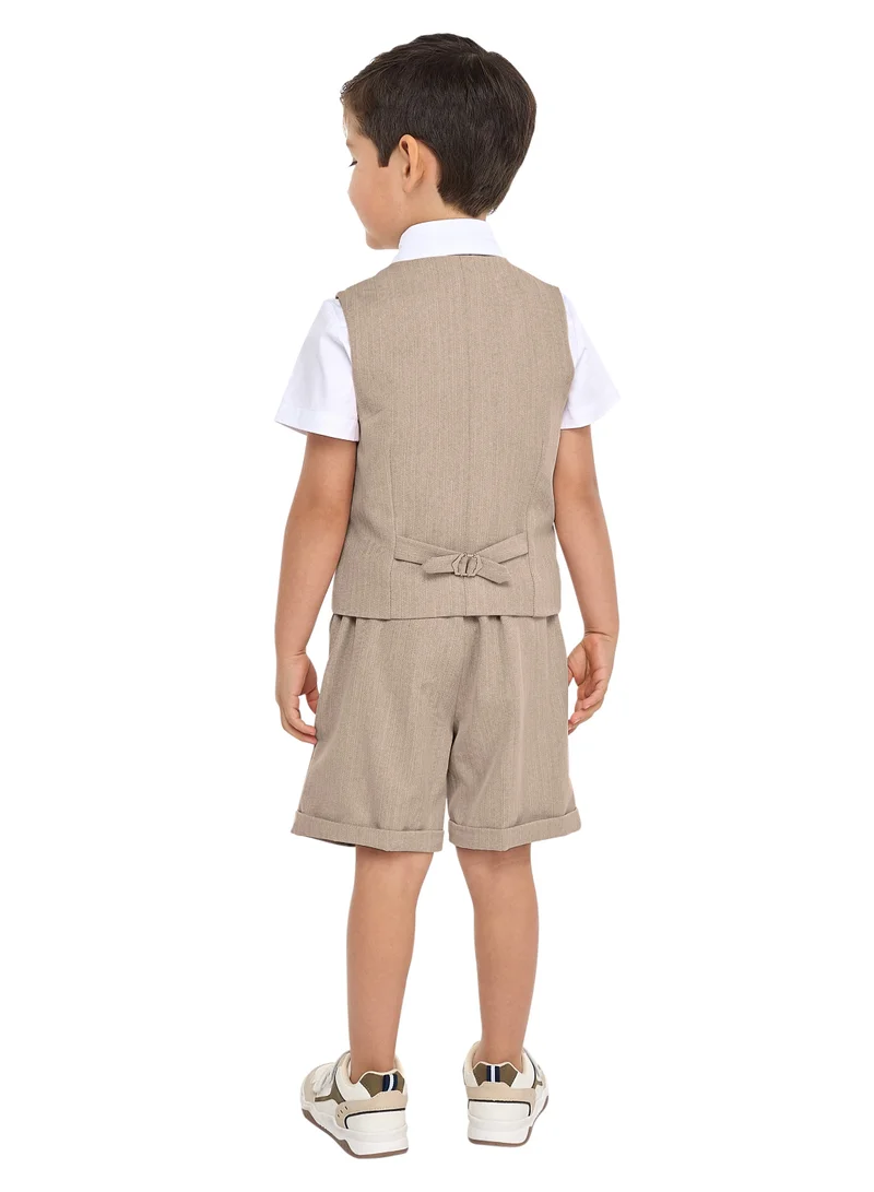 victor and jane Neutral/Beige Waistcoat And Short Set With Shirt And Bow Tie