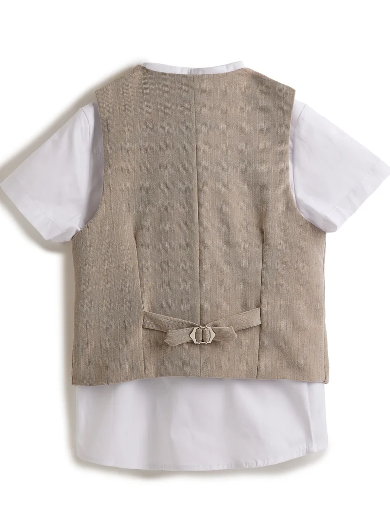 victor and jane Neutral/Beige Waistcoat And Short Set With Shirt And Bow Tie
