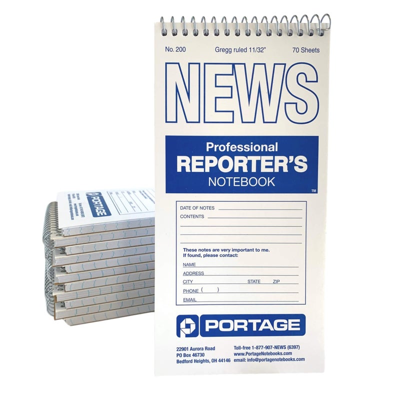 Portage Reporters Notebook Top Bound Spiral Pocket Notepad Steno Note Book Perfect for Reporters Journalists Taking Notes in the Field Gregg Ruled 4 x 8 In 70 Sheets 12 Pack