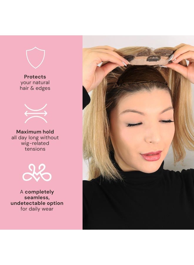 MILANO COLLECTION Glueless Top Grip for Hair Topper & Wiglets, Adjustable Translucent Strap with Side Openings, Top Headband for Your Wig or Topper, Includes Clips, Brown, Small - Image 5