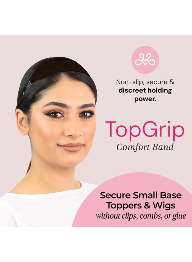 MILANO COLLECTION Glueless Top Grip for Hair Topper & Wiglets, Adjustable Translucent Strap with Side Openings, Top Headband for Your Wig or Topper, Includes Clips, Brown, Small - Image 2