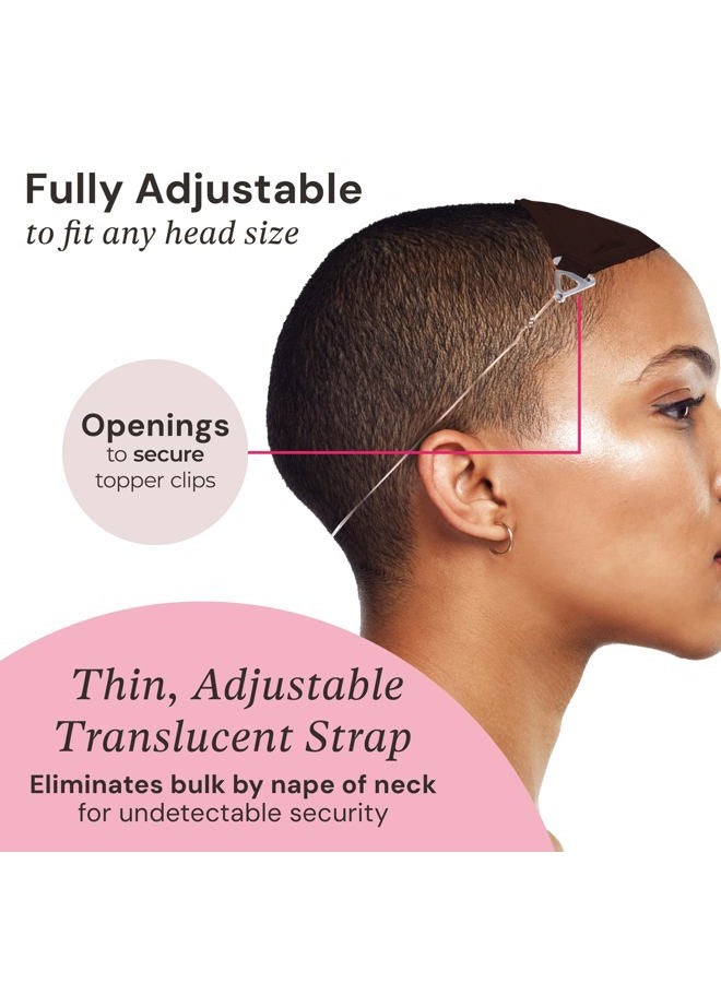 MILANO COLLECTION Glueless Top Grip for Hair Topper & Wiglets, Adjustable Translucent Strap with Side Openings, Top Headband for Your Wig or Topper, Includes Clips, Brown, Small - Image 3