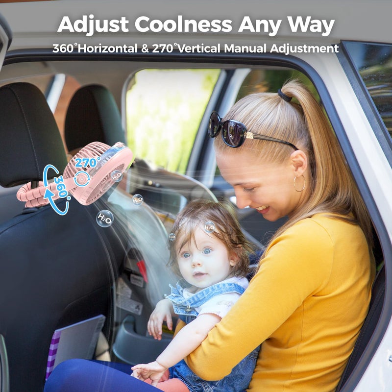 COMLIFE 2025 Upgarded 4000mAh Misting Baby Stroller Fan, Rechargeable Battery Operated,Max 15Hrs Cooling,50ml Portable Water Sprayer Misting Fan with Flexible Tripod Clip on Car Seat Crib Treadmill Bunk Bed - Image 4