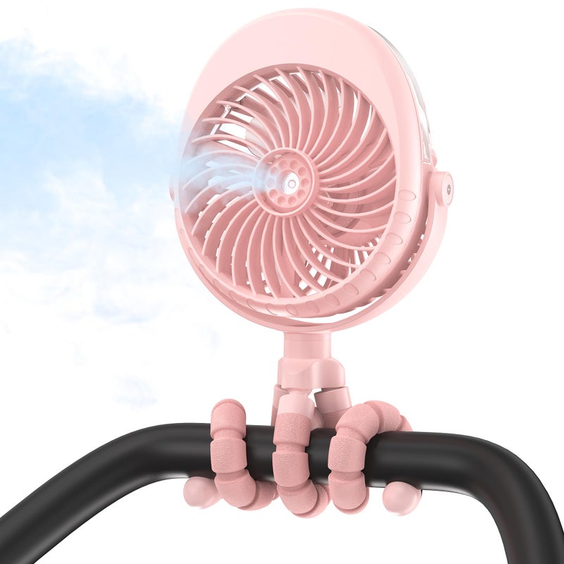 COMLIFE 2025 Upgarded 4000mAh Misting Baby Stroller Fan, Rechargeable Battery Operated,Max 15Hrs Cooling,50ml Portable Water Sprayer Misting Fan with Flexible Tripod Clip on Car Seat Crib Treadmill Bunk Bed - Image 1